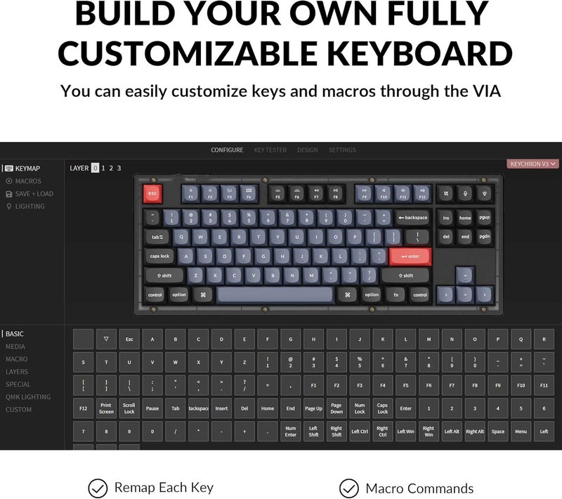 Keychron V3 Wired Custom Mechanical Keyboard, TKL Tenkeyless QMK/VIA Programmable Macro with Hot-swappable K Pro Brown Switch Compatible with Mac Windows Linux (Frosted Black-Translucent) - Image 2